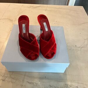Prada red velvet sandal